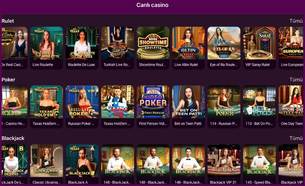 Lüks Casino canlı casino lobisi: rulet, poker ve blackjack masaları Lüks Casino canlı casino lobisi: rulet, poker ve blackjack masaları